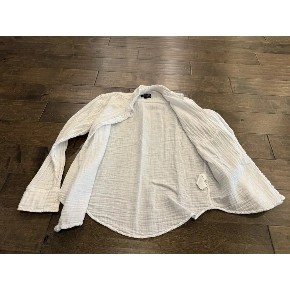 J Crew Garcon Classic Fit Womens White Button Up Long Sleeve Linen Shirt Size 4